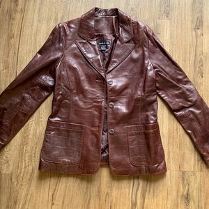 VINTAGE- Brown print leather blazer